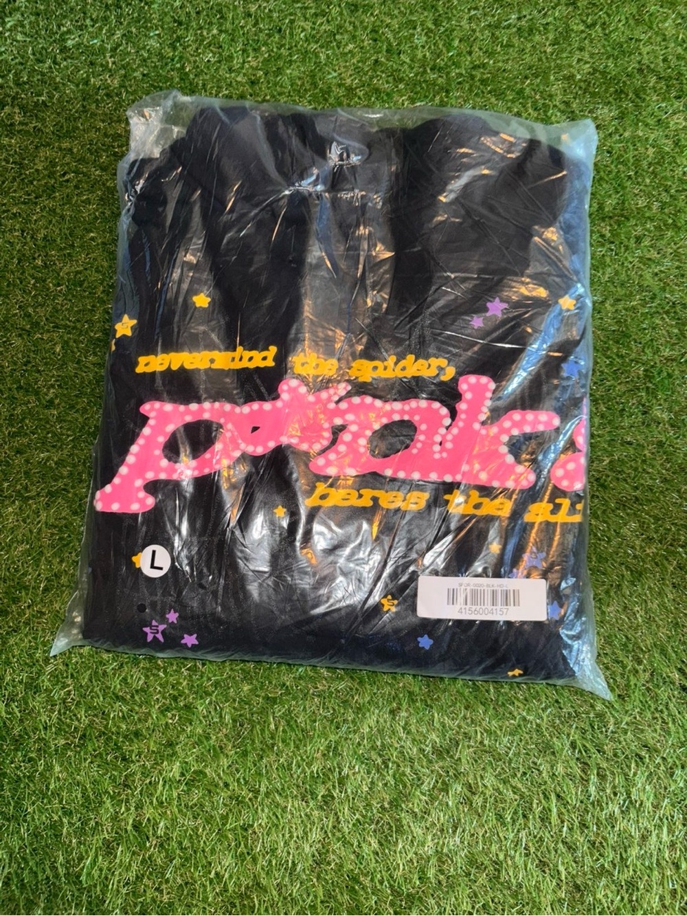 Black Graphic Pullover Hoodie with Pink Logo sp5der